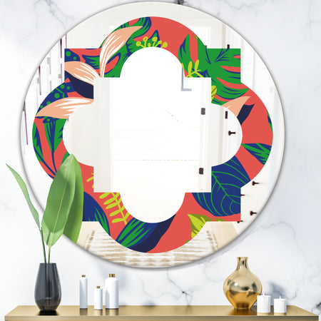 Retro Tropical Leaves I - Modern Round or Oval Wall Mirror - Quatrefoil