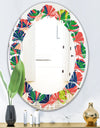 Retro Tropical Leaves I - Modern Round or Oval Wall Mirror - Leaves
