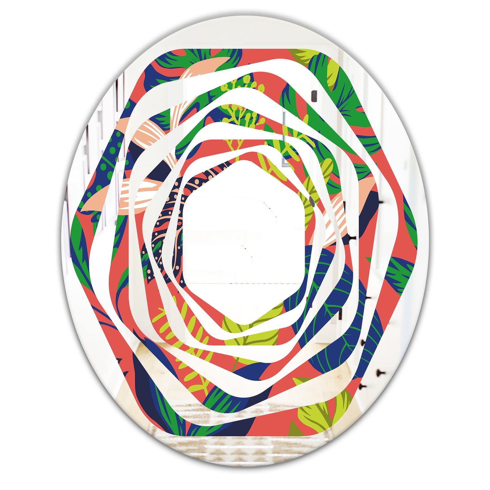 Retro Tropical Leaves I - Modern Round or Oval Wall Mirror - Whirl