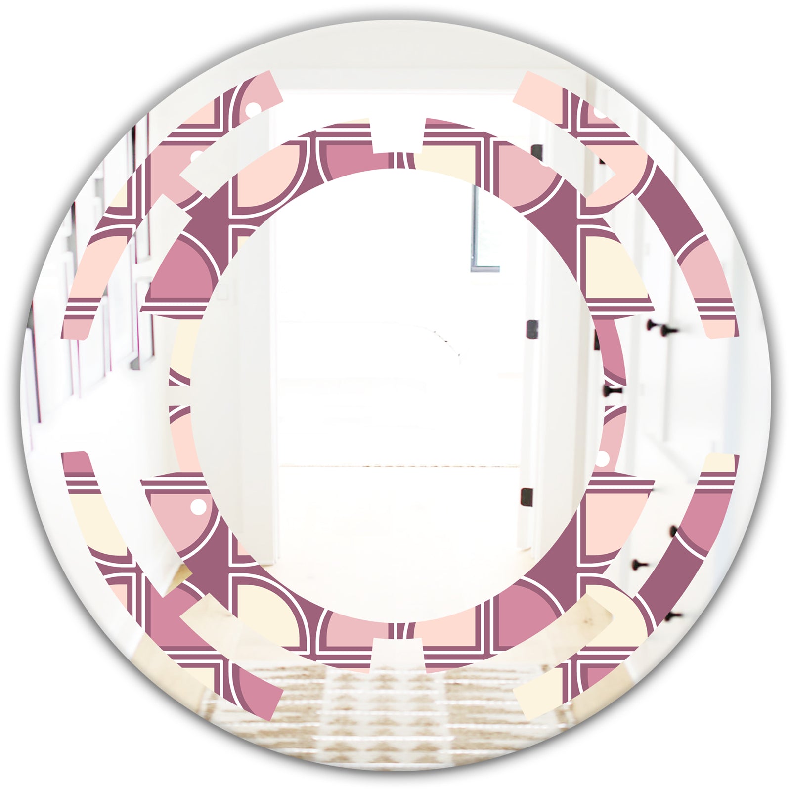 Retro Purple Pink Desing - Modern Round or Oval Wall Mirror - Space