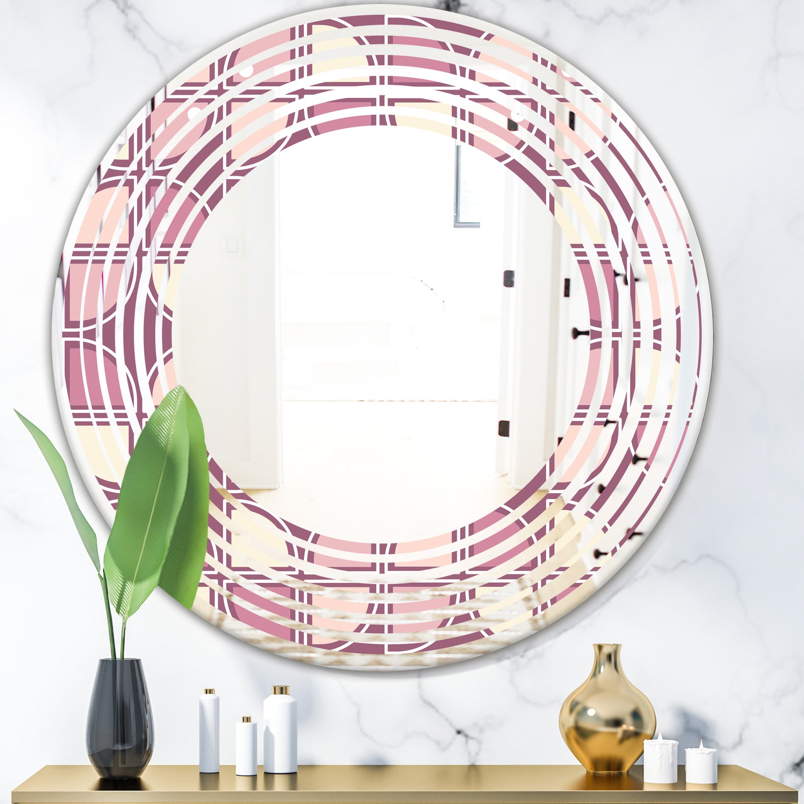 Retro Purple Pink Desing - Modern Round or Oval Wall Mirror - Wave