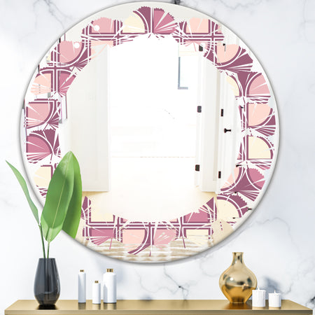 Retro Purple Pink Desing - Modern Round or Oval Wall Mirror - Leaves