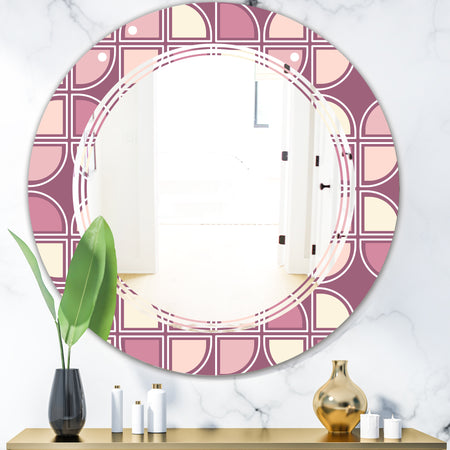 Retro Purple Pink Desing - Modern Round or Oval Wall Mirror - Triple C