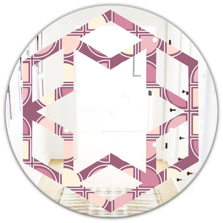 Retro Purple Pink Desing - Modern Round or Oval Wall Mirror - Hexagon Star