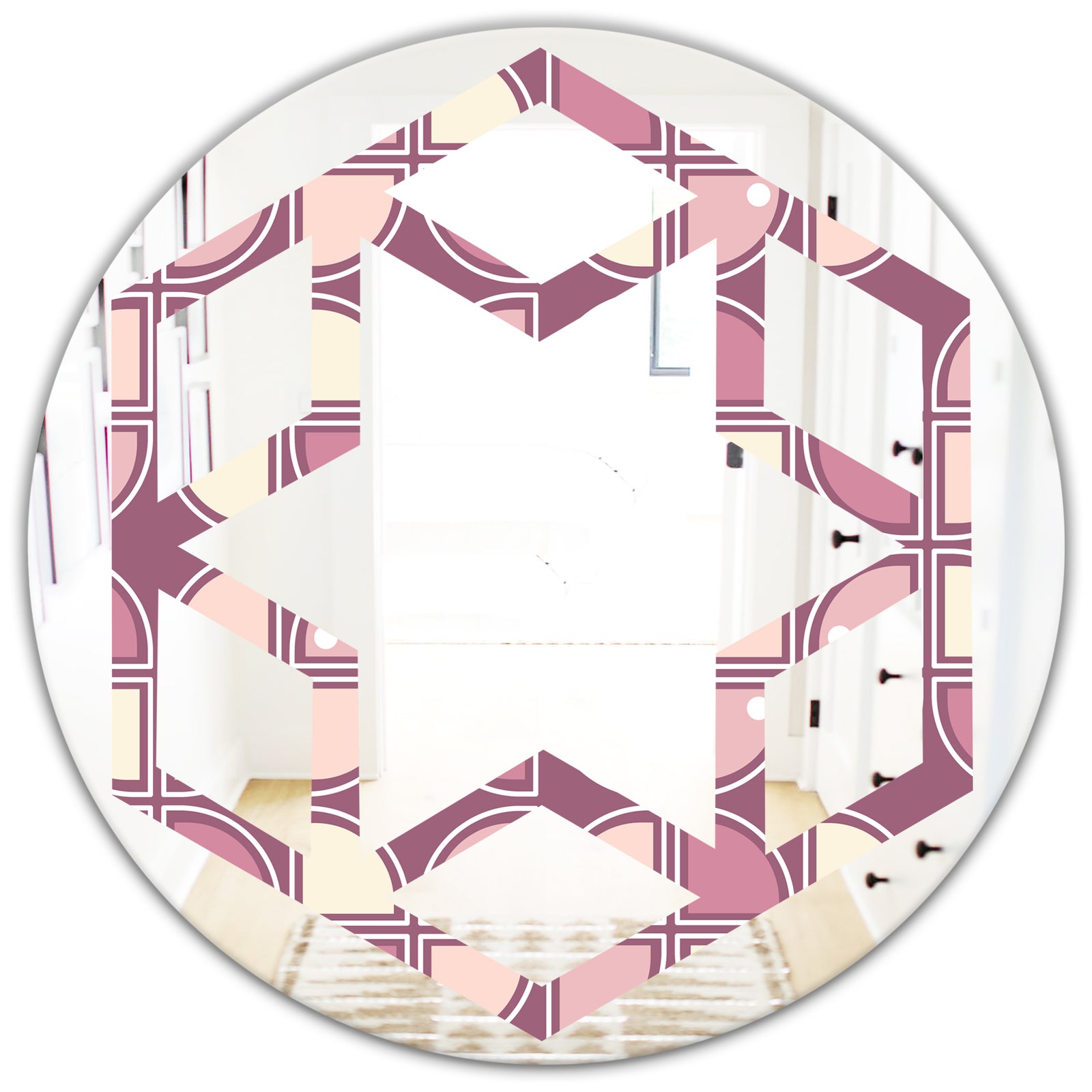 Retro Purple Pink Desing - Modern Round or Oval Wall Mirror - Hexagon Star