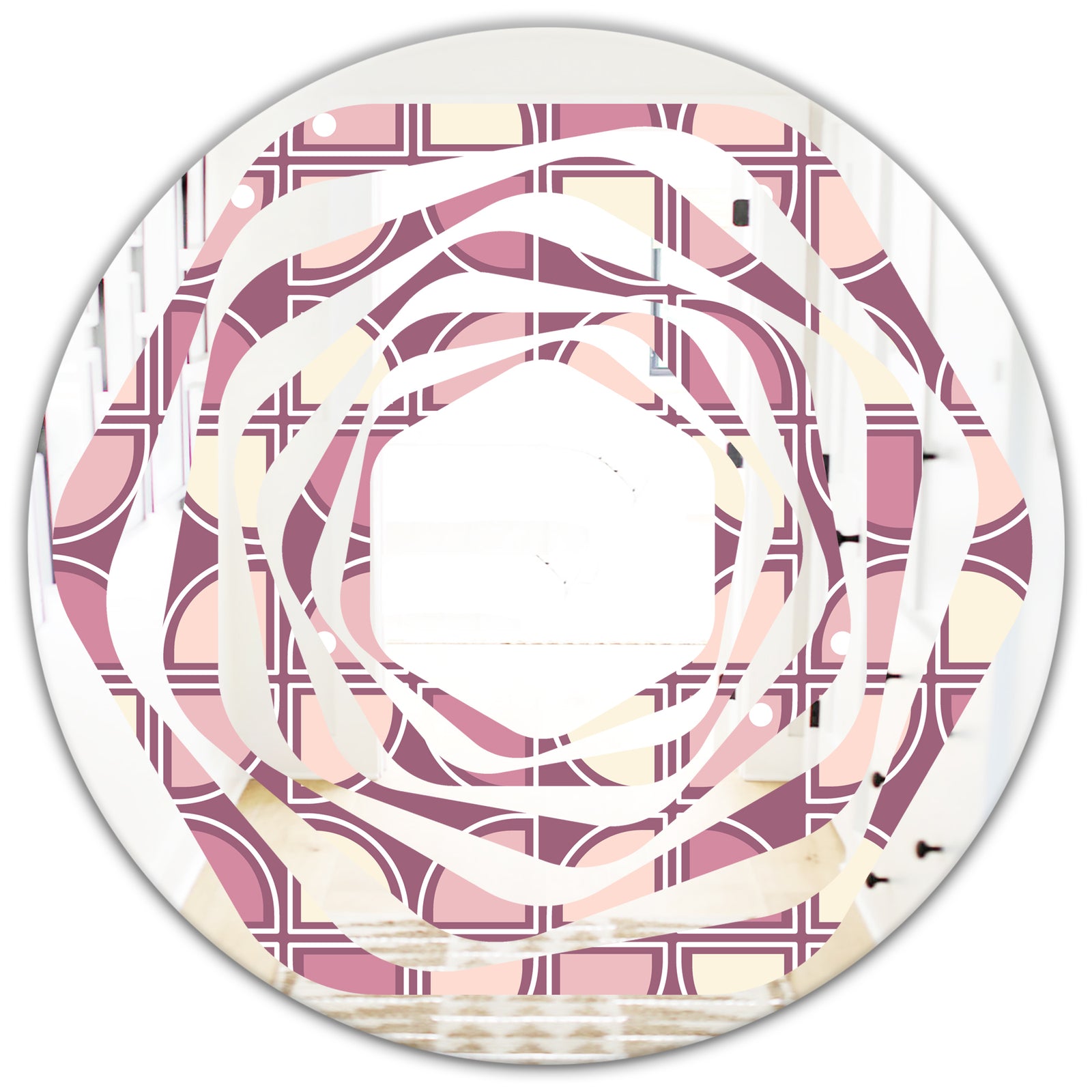 Retro Purple Pink Desing - Modern Round or Oval Wall Mirror - Whirl