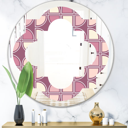 Retro Purple Pink Desing - Modern Round or Oval Wall Mirror - Quatrefoil