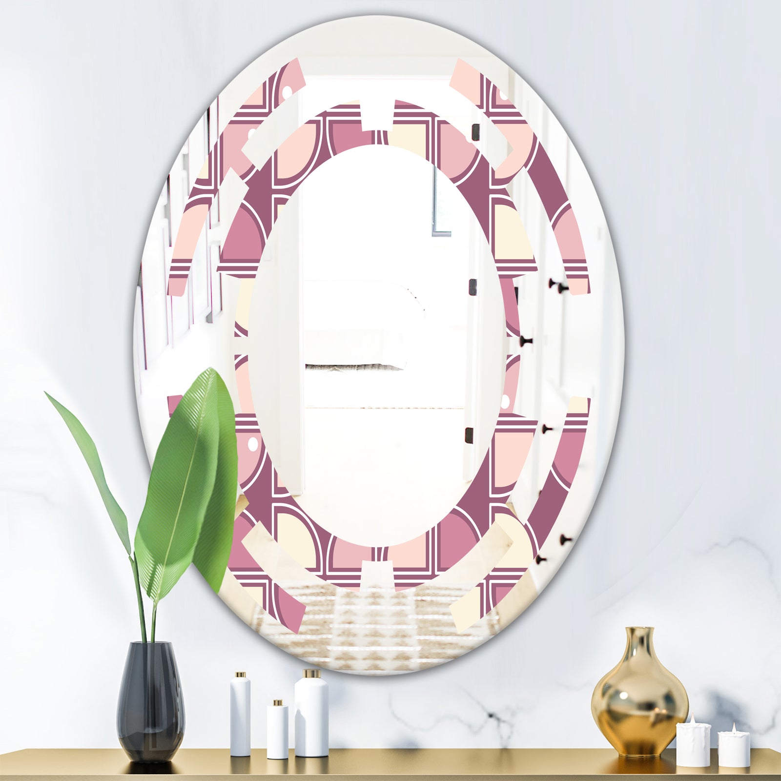 Retro Purple Pink Desing - Modern Round or Oval Wall Mirror - Space