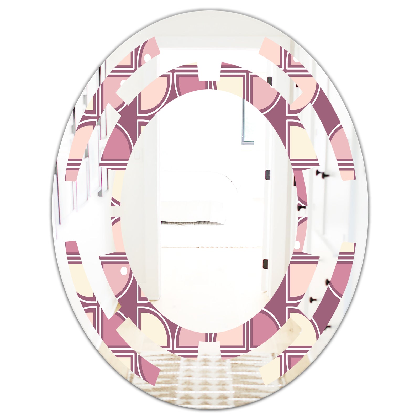 Retro Purple Pink Desing - Modern Round or Oval Wall Mirror - Space