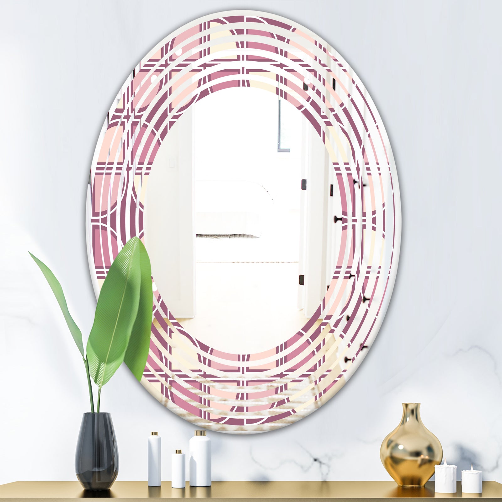 Retro Purple Pink Desing - Modern Round or Oval Wall Mirror - Wave