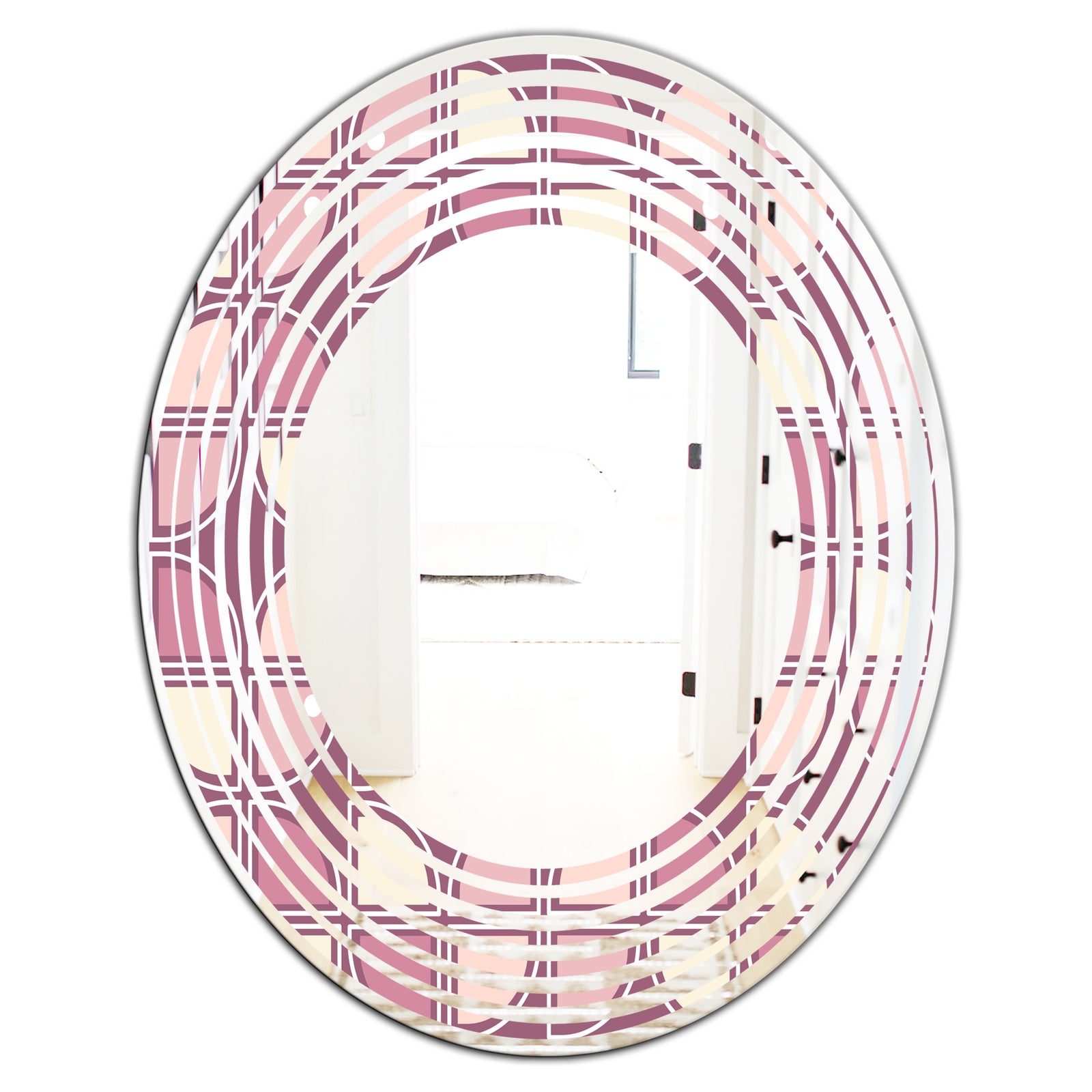 Retro Purple Pink Desing - Modern Round or Oval Wall Mirror - Wave