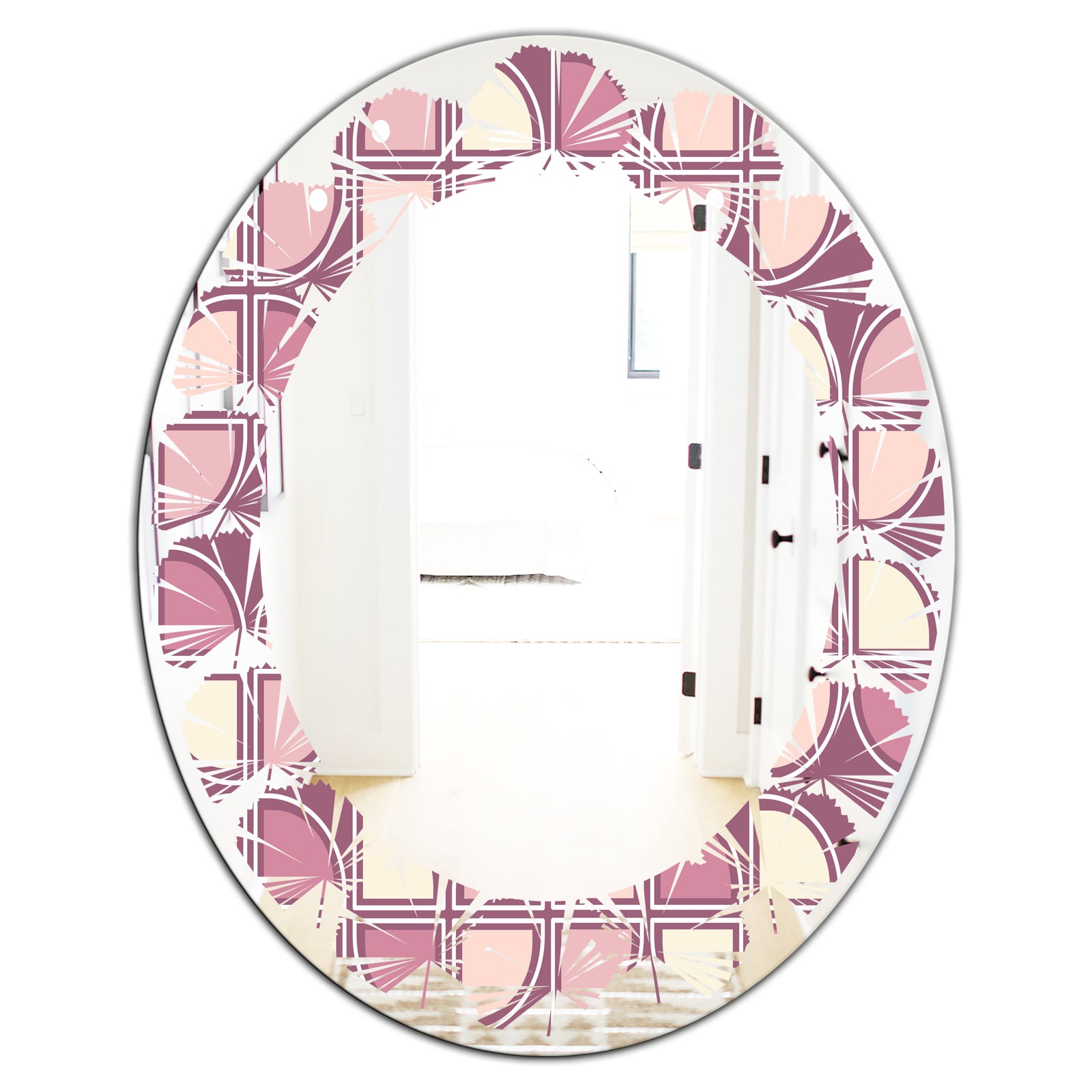 Retro Purple Pink Desing - Modern Round or Oval Wall Mirror - Leaves
