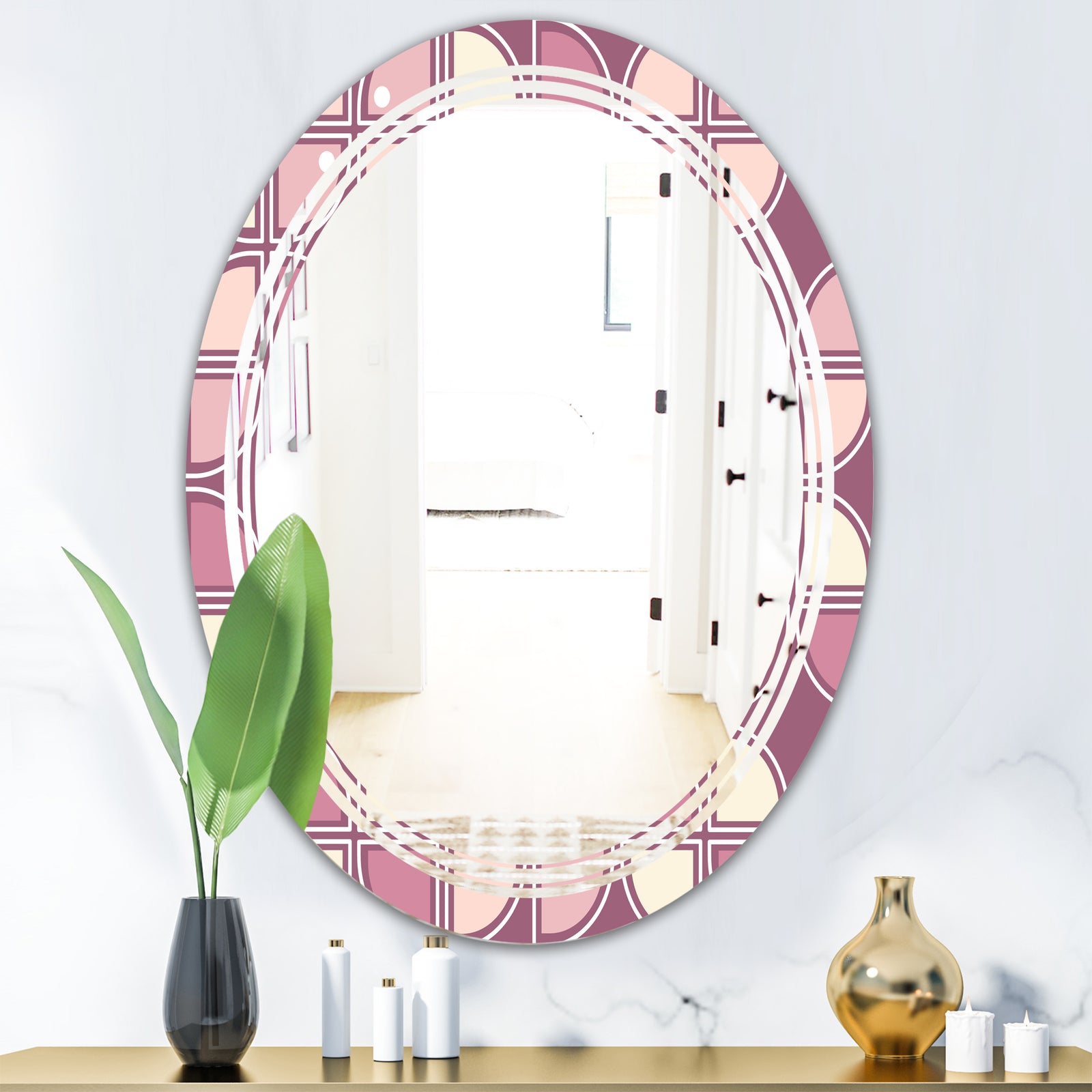 Retro Purple Pink Desing - Modern Round or Oval Wall Mirror - Triple C