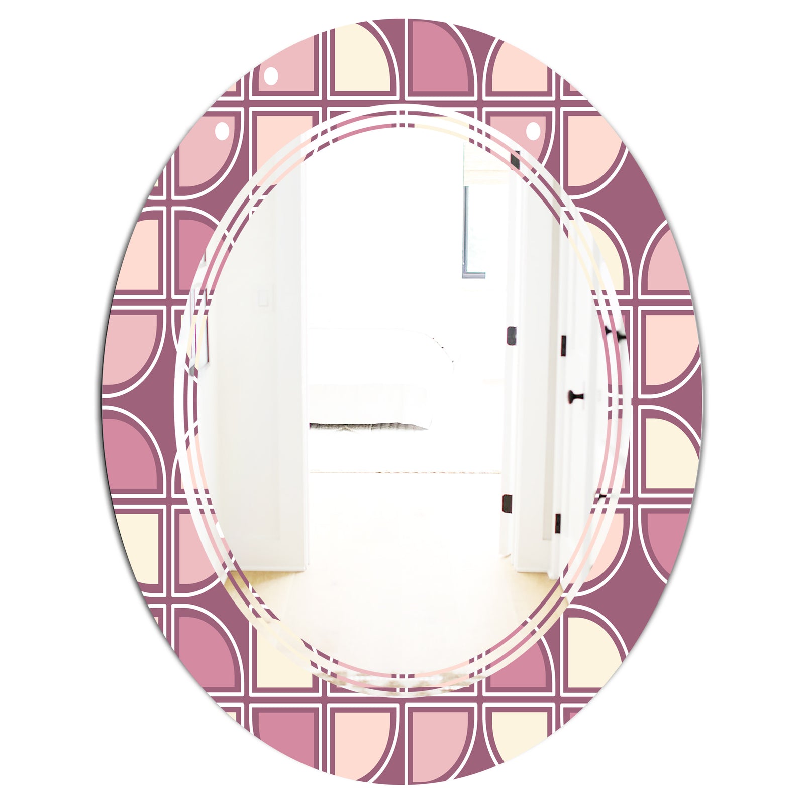 Retro Purple Pink Desing - Modern Round or Oval Wall Mirror - Triple C