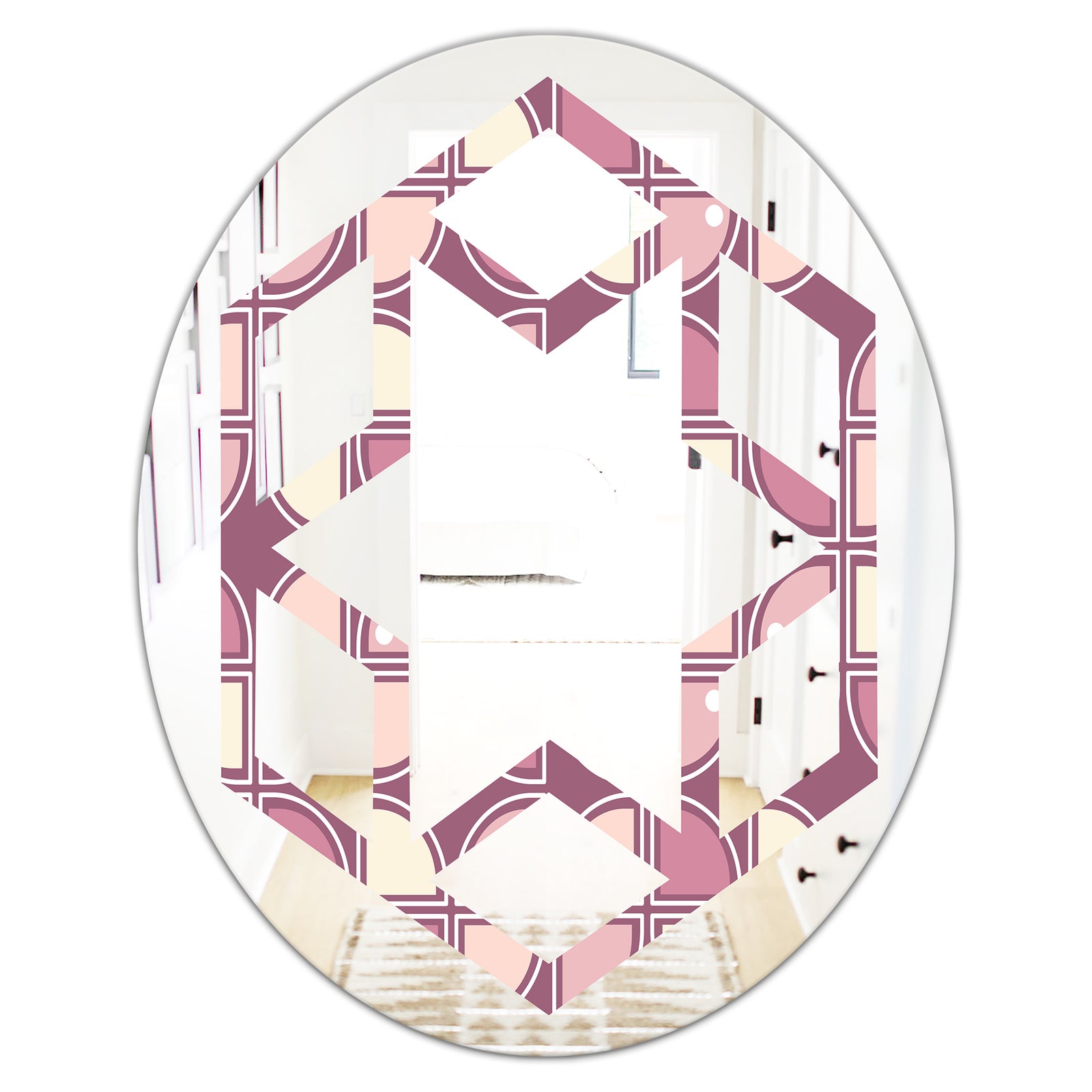 Retro Purple Pink Desing - Modern Round or Oval Wall Mirror - Hexagon Star
