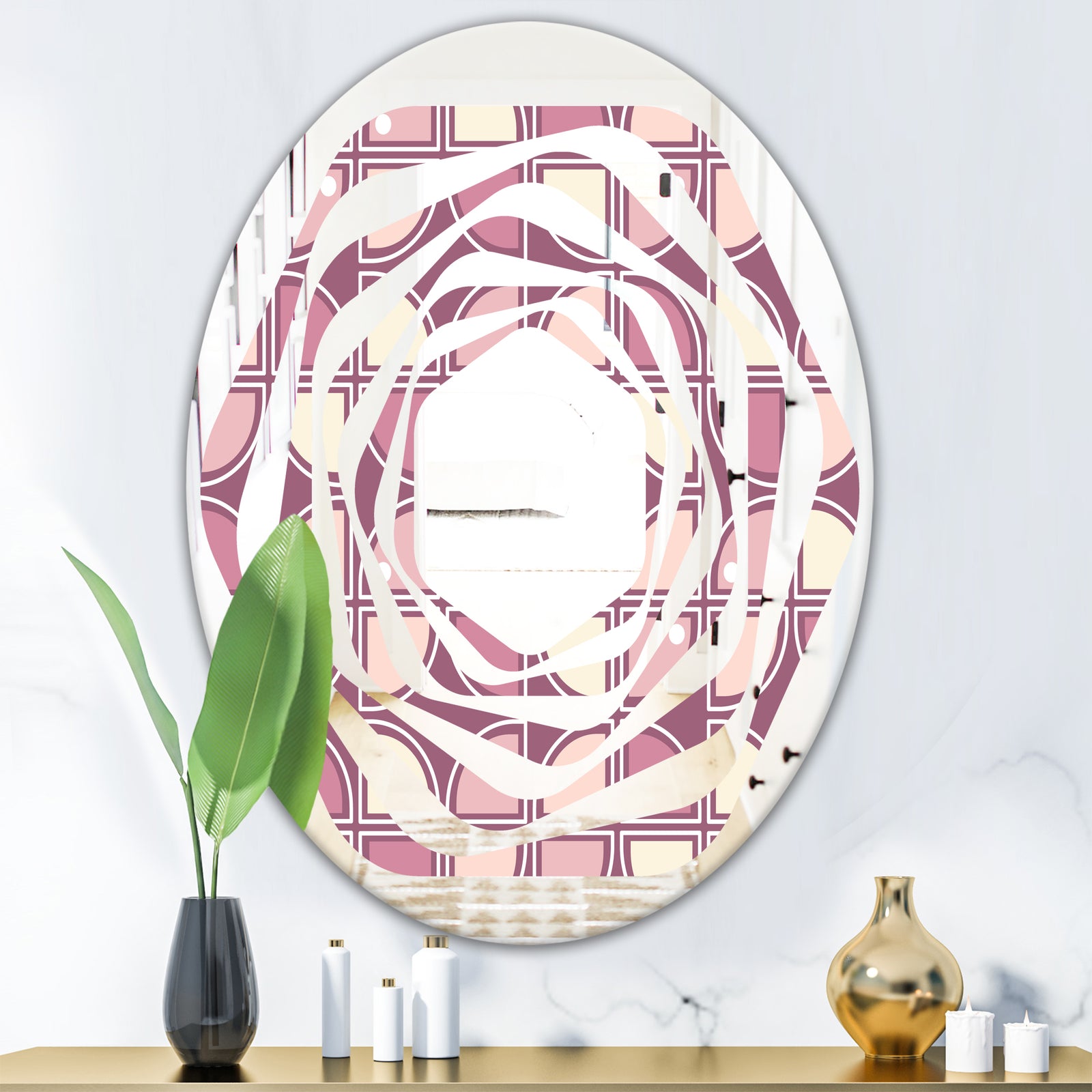 Retro Purple Pink Desing - Modern Round or Oval Wall Mirror - Whirl