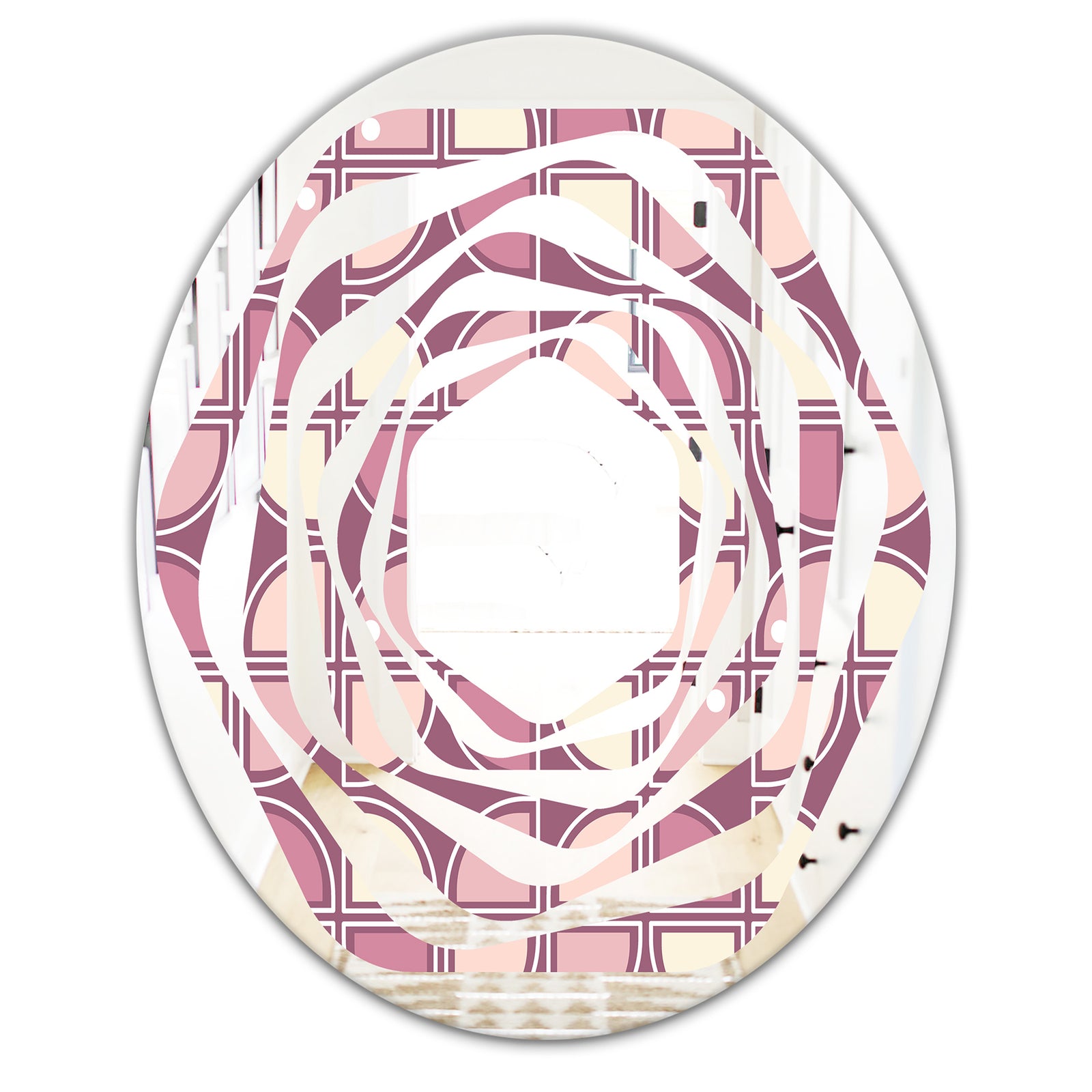 Retro Purple Pink Desing - Modern Round or Oval Wall Mirror - Whirl