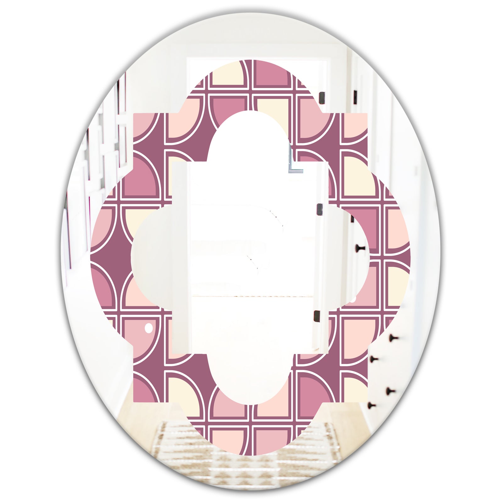 Retro Purple Pink Desing - Modern Round or Oval Wall Mirror - Quatrefoil
