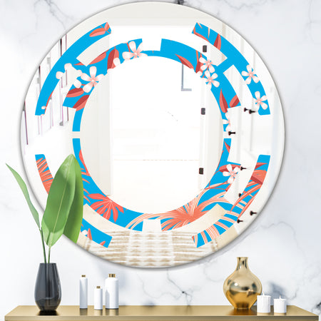 Tropical Retro Foliage Coral II - Cottage Round or Oval Wall Mirror - Space