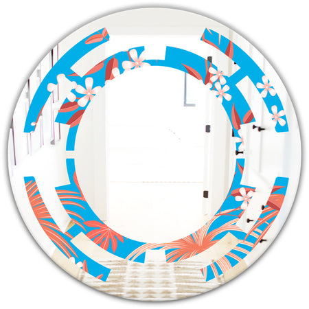 Tropical Retro Foliage Coral II - Cottage Round or Oval Wall Mirror - Space