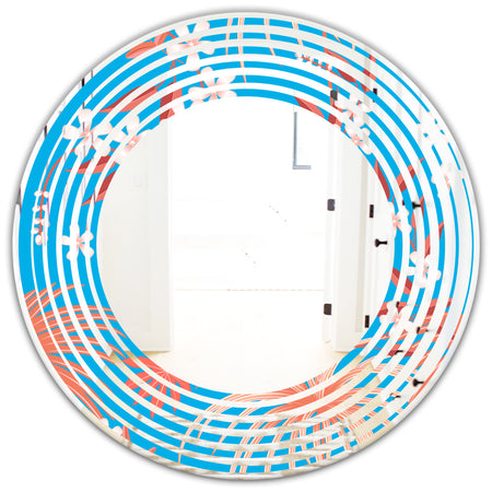 Tropical Retro Foliage Coral II - Cottage Round or Oval Wall Mirror - Wave