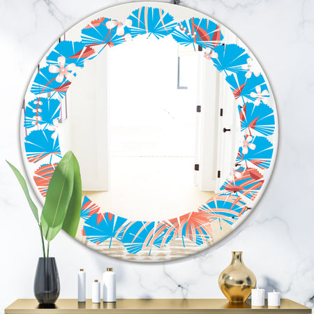 Tropical Retro Foliage Coral II - Cottage Round or Oval Wall Mirror - Leaves