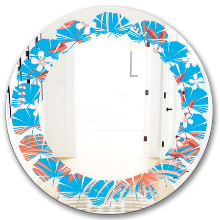 Tropical Retro Foliage Coral II - Cottage Round or Oval Wall Mirror - Leaves