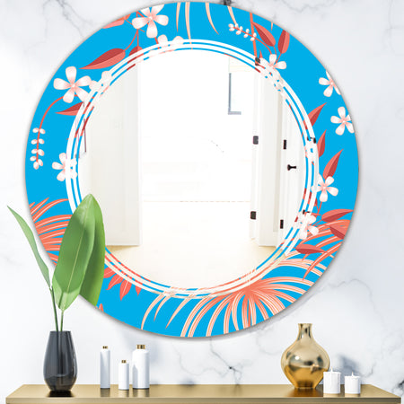 Tropical Retro Foliage Coral II - Cottage Round or Oval Wall Mirror - Triple C