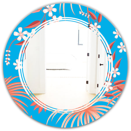 Tropical Retro Foliage Coral II - Cottage Round or Oval Wall Mirror - Triple C