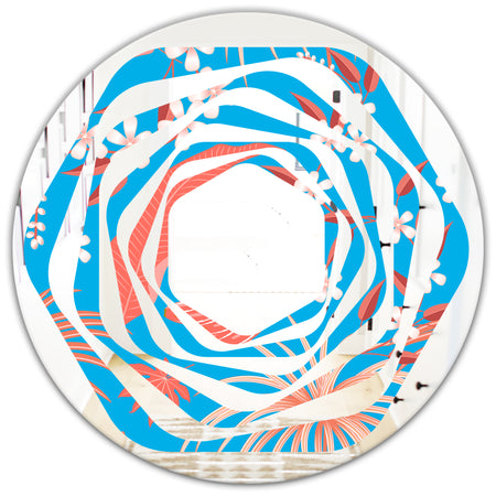 Tropical Retro Foliage Coral II - Cottage Round or Oval Wall Mirror - Whirl