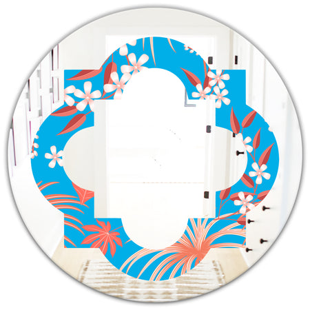 Tropical Retro Foliage Coral II - Cottage Round or Oval Wall Mirror - Quatrefoil