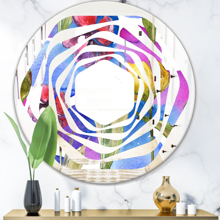 Retro Tulips in Purple - Cottage Round or Oval Wall Mirror - Whirl