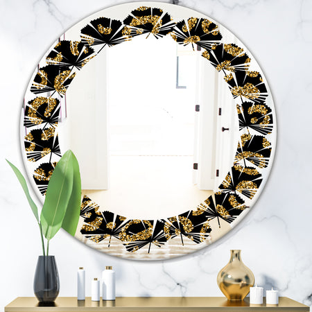Golden Leopard Fur - Modern Round or Oval Wall Mirror - Leaves