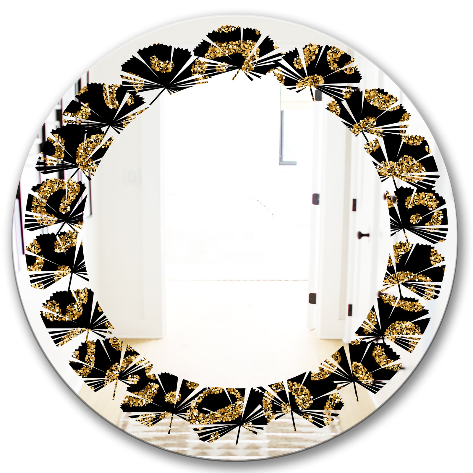 Golden Leopard Fur - Modern Round or Oval Wall Mirror - Leaves