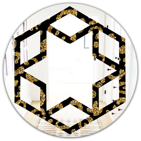 Golden Leopard Fur - Modern Round or Oval Wall Mirror - Hexagon Star