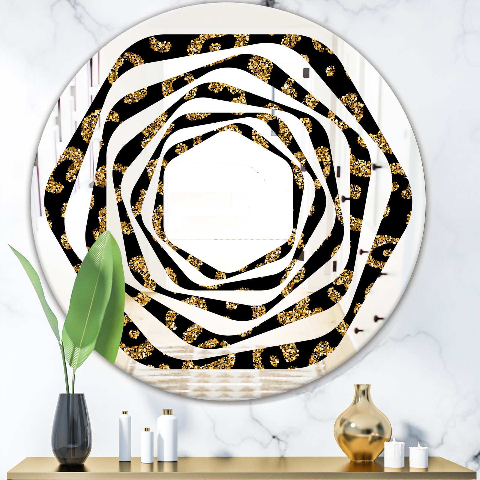 Golden Leopard Fur - Modern Round or Oval Wall Mirror - Whirl
