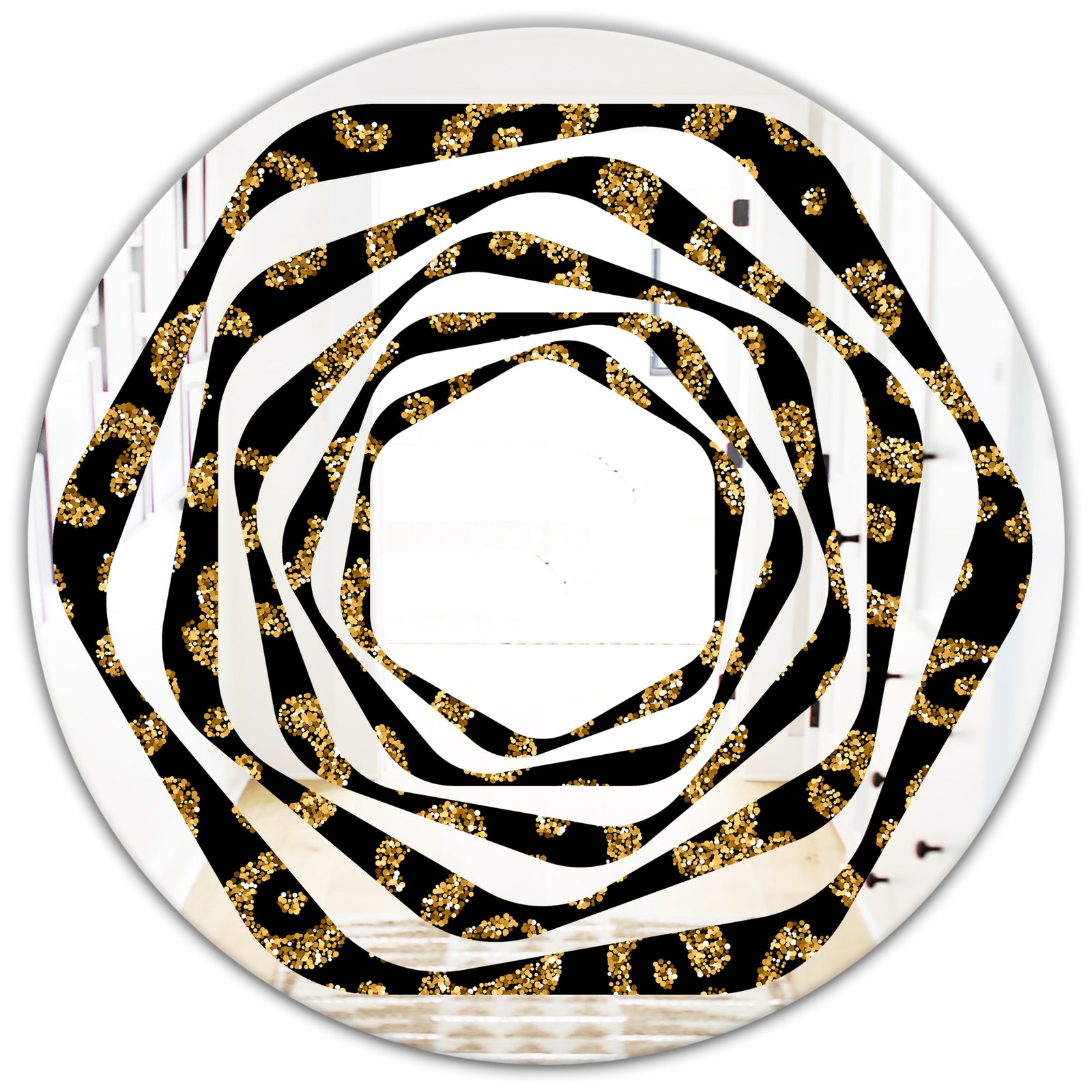 Golden Leopard Fur - Modern Round or Oval Wall Mirror - Whirl