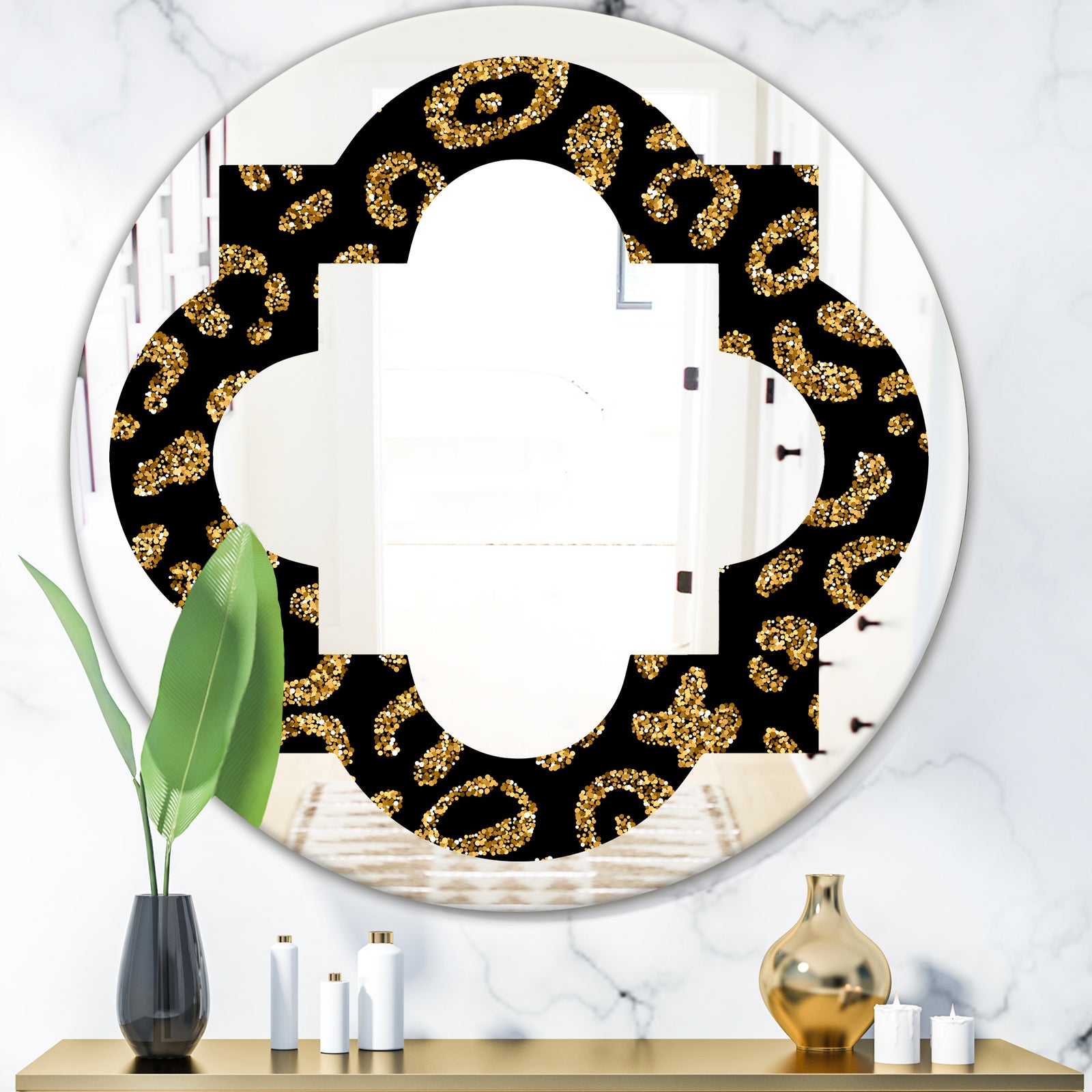 Golden Leopard Fur - Modern Round or Oval Wall Mirror - Quatrefoil