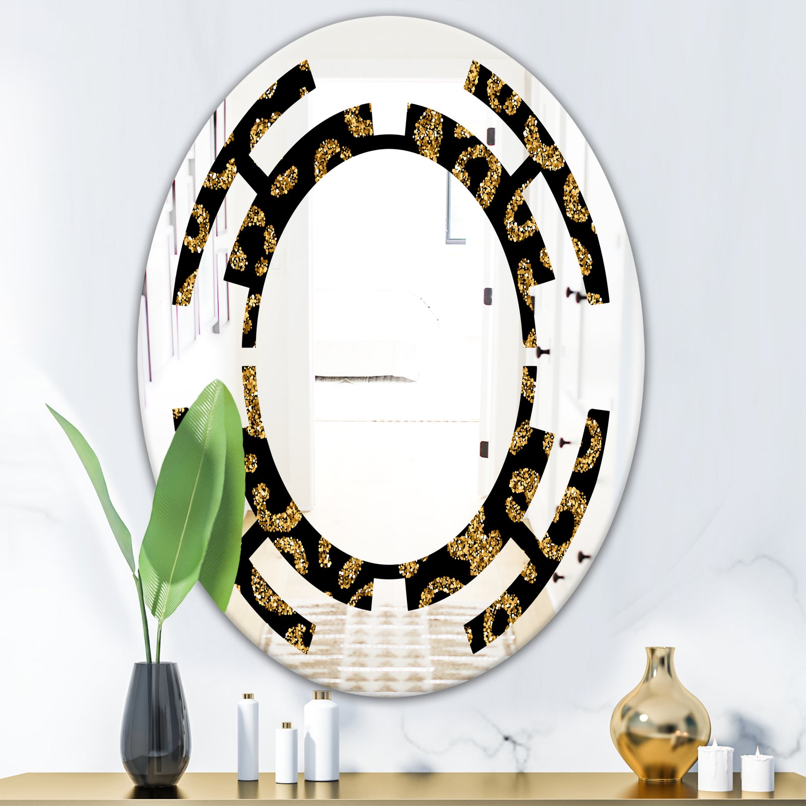 Golden Leopard Fur - Modern Round or Oval Wall Mirror - Space