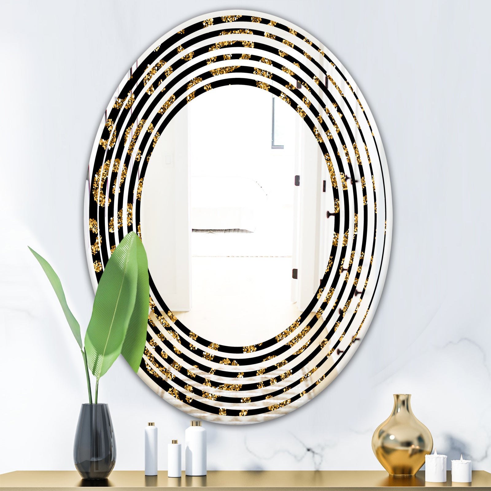 Golden Leopard Fur - Modern Round or Oval Wall Mirror - Wave