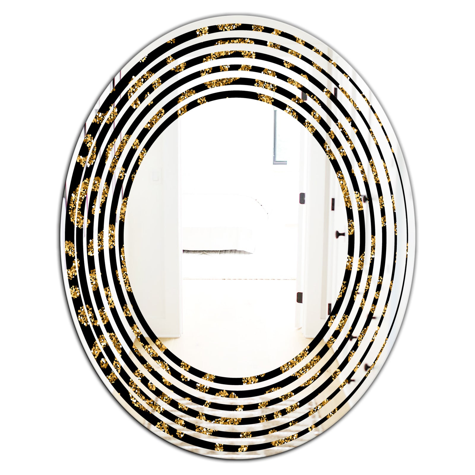 Golden Leopard Fur - Modern Round or Oval Wall Mirror - Wave