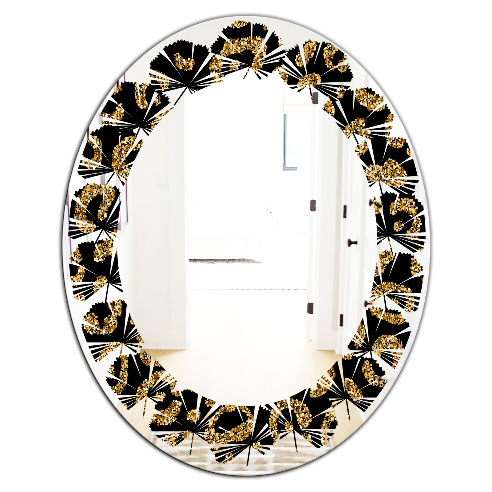 Golden Leopard Fur - Modern Round or Oval Wall Mirror - Leaves