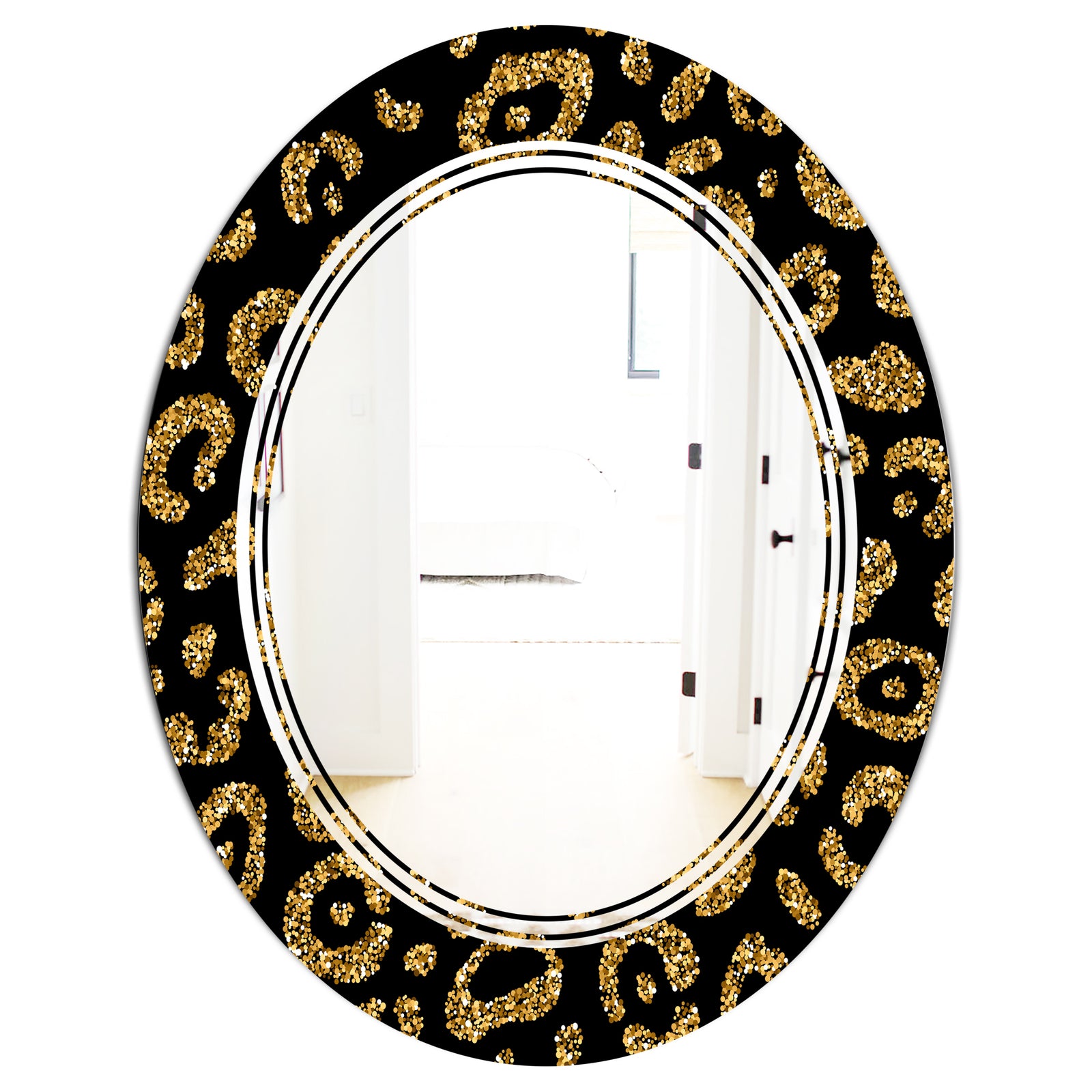 Golden Leopard Fur - Modern Round or Oval Wall Mirror - Triple C