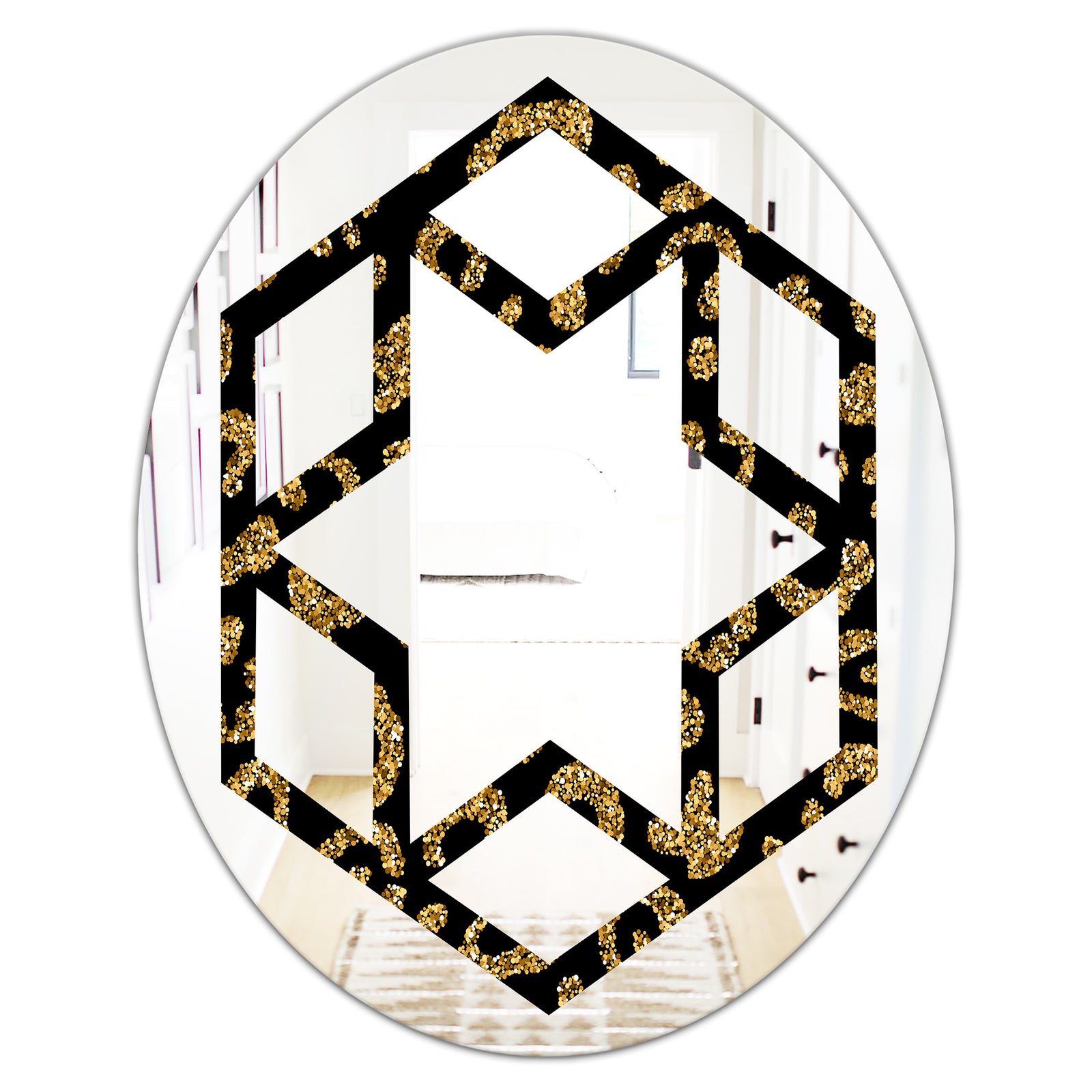 Golden Leopard Fur - Modern Round or Oval Wall Mirror - Hexagon Star
