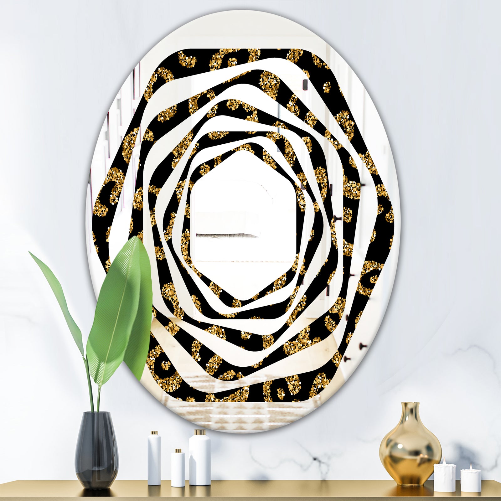 Golden Leopard Fur - Modern Round or Oval Wall Mirror - Whirl