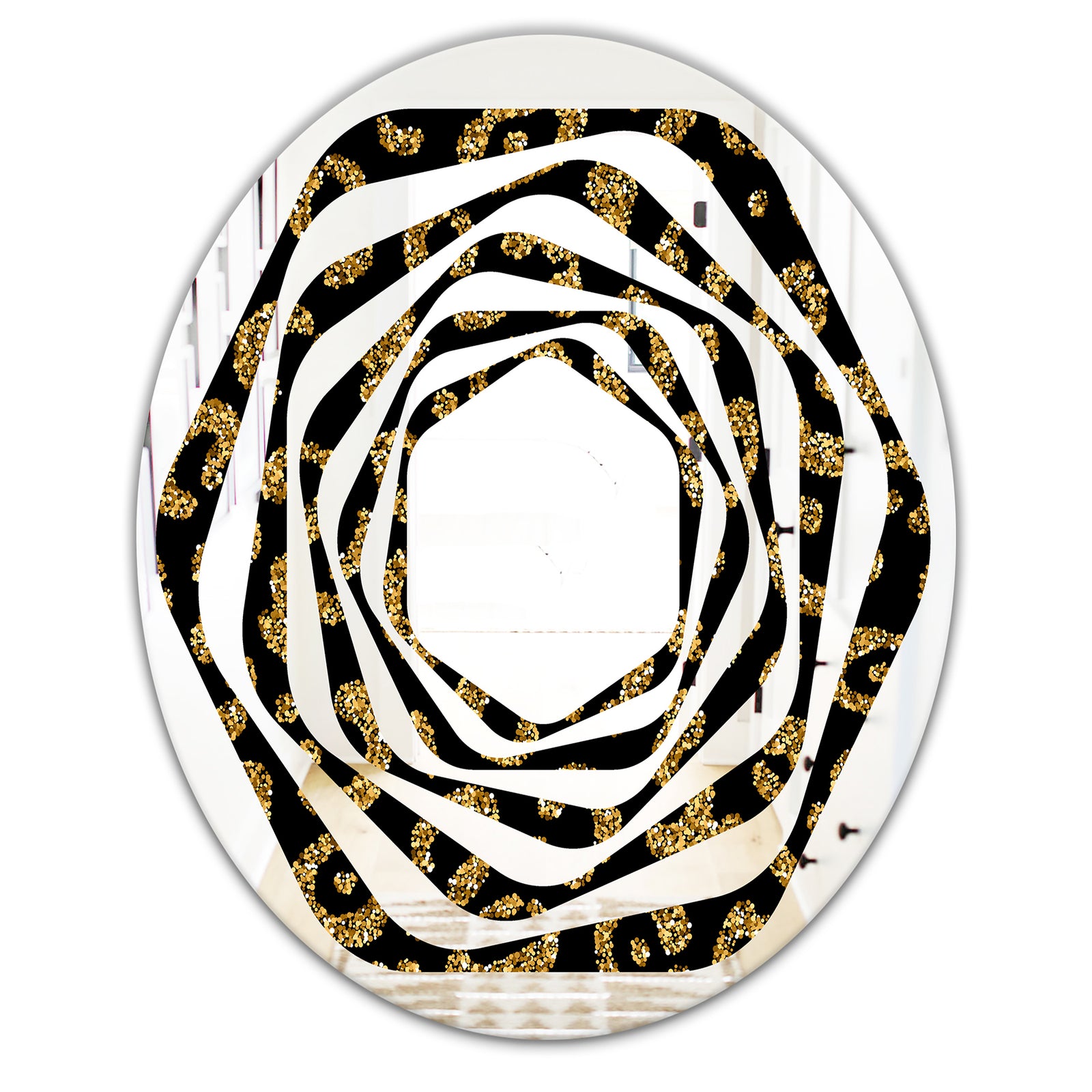Golden Leopard Fur - Modern Round or Oval Wall Mirror - Whirl