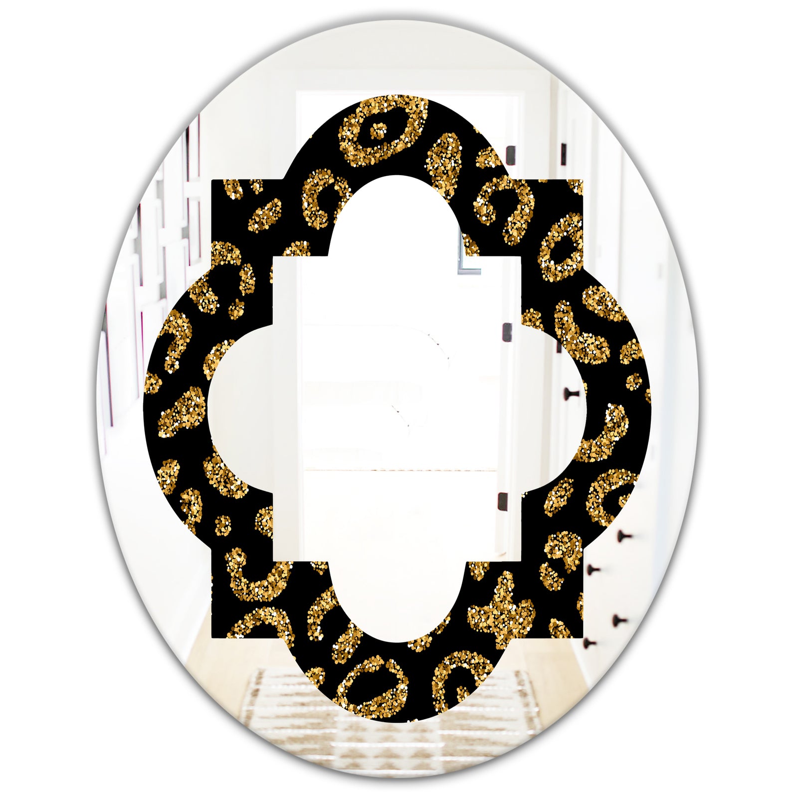Golden Leopard Fur - Modern Round or Oval Wall Mirror - Quatrefoil
