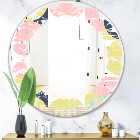 Retro Pastel Circular Pattern I - Modern Round or Oval Wall Mirror - Leaves