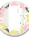 Retro Pastel Circular Pattern I - Modern Round or Oval Wall Mirror - Leaves
