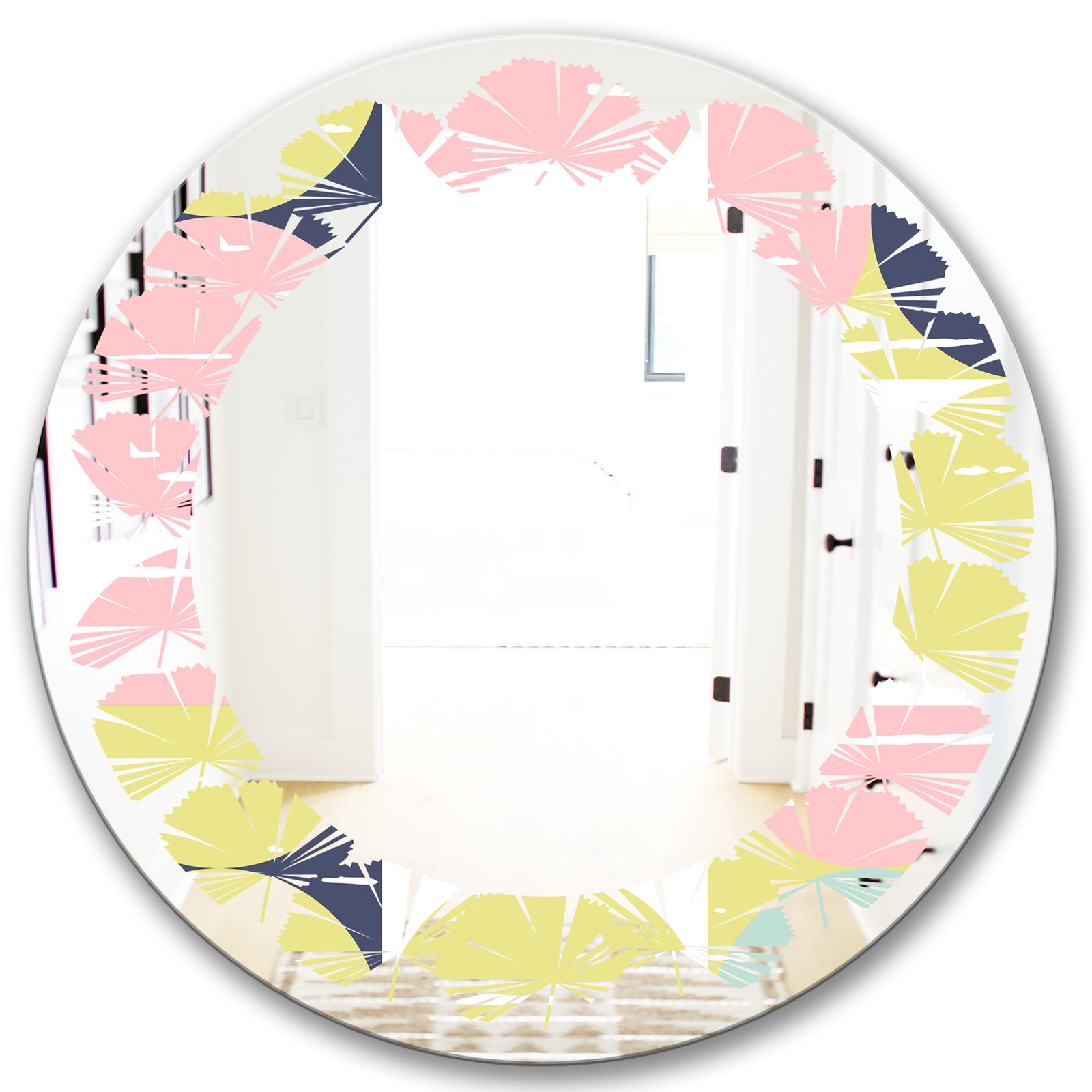 Retro Pastel Circular Pattern I - Modern Round or Oval Wall Mirror - Leaves
